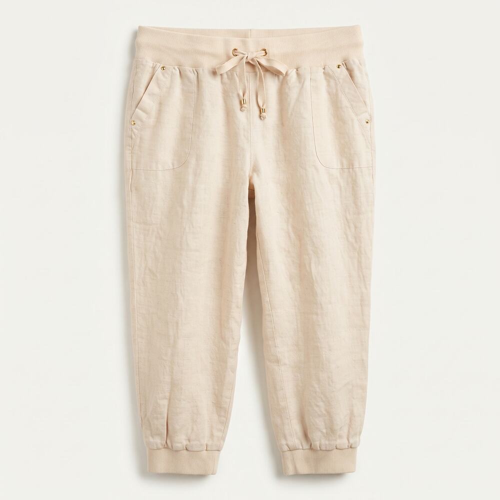 Guess Womens L Coastal Resortwear Vacation Linen Ribbed Trim Cropped Joggers